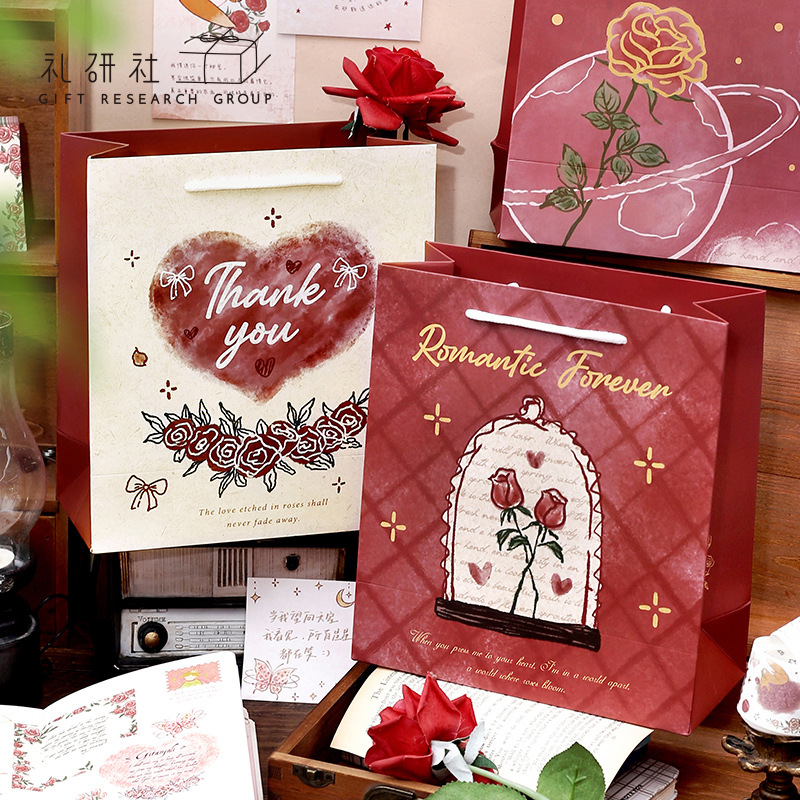 礼研社 星河玫瑰之诗礼品袋浪漫复古蔷薇花束礼物包装手提袋纸袋