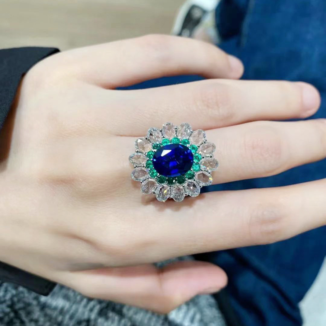 Modern Style Flower Copper Open Ring Plating Artificial Gemstones Copper Rings