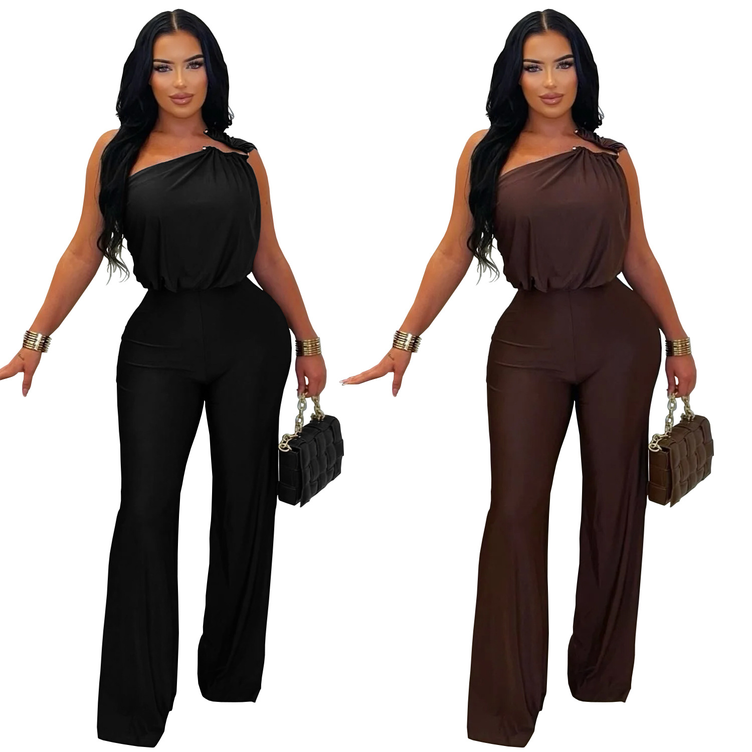 C7578 Aliexpress transfronterizo Amazon Europa y América de moda de mujer casual hombro inclinado sin mangas bolsas de camisa de piernas