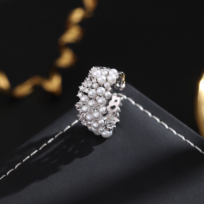 高版本真金電鍍 鋯石珍珠戒指女小眾設計高級感法式開口戒