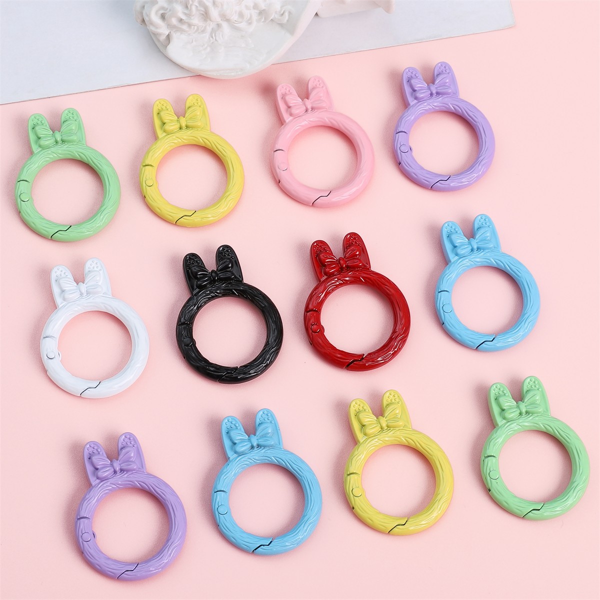 彩色合金喷漆兔耳朵圆环钥匙扣DIY手工制作钥匙圈手机链挂钩材料