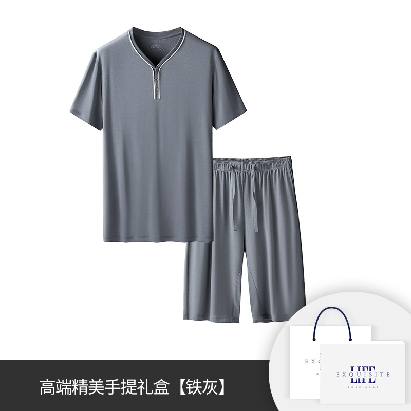 [Mismo estilo en mostrador] Conjunto de pijama de pantalones cortos finos de manga corta para hombre, modal de doble cara, primavera y verano, 80 unidades