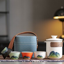 旅行茶具套装便携户外泡茶壶一壶四杯露营快客杯商务礼品log定 制