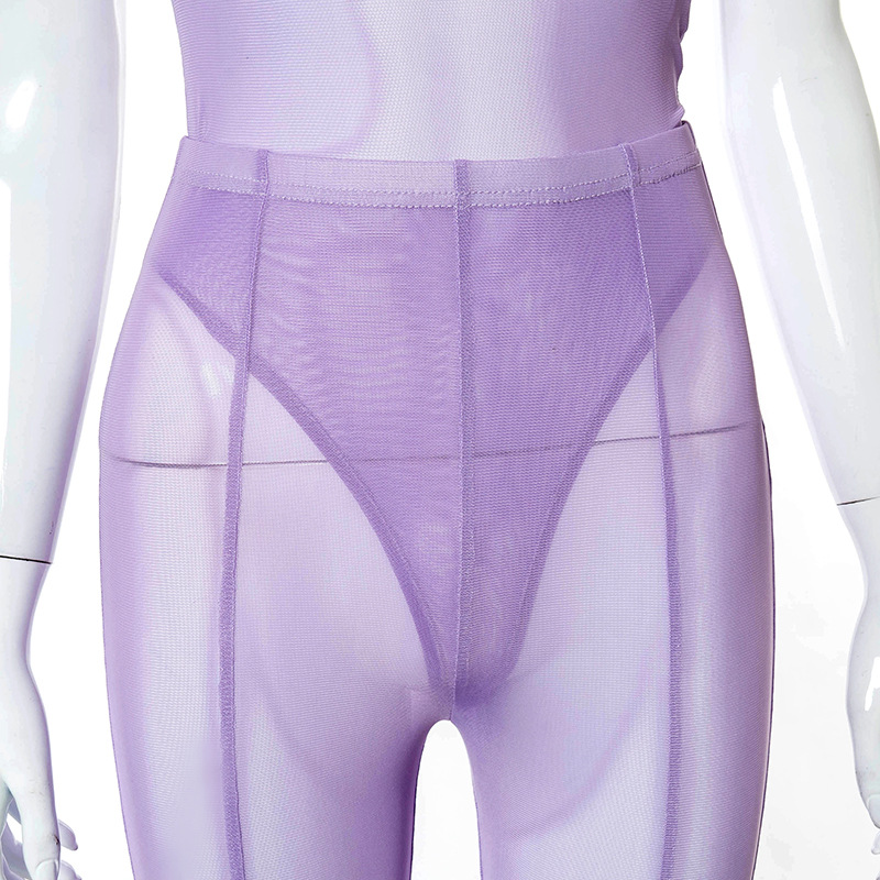 Solid color sheer bodysuit & pants set NSMX45859