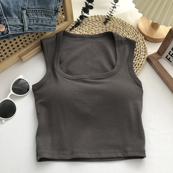 Sleeveless Square Collar Clavicle with Chest Pad Camisole Women's Korean-style All-match Front Shoulder Solid Color Strapless Bottoming Top for Women