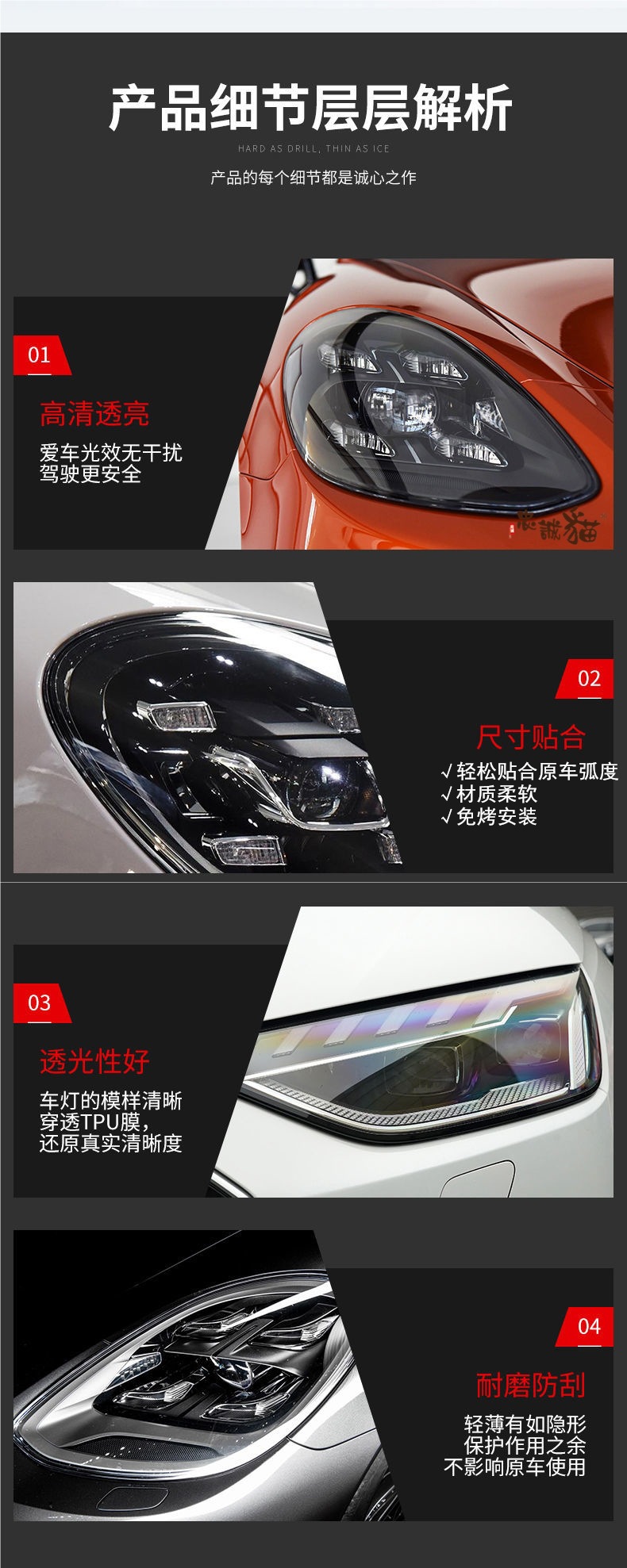 Car Headlight Transparent Protective Film Tpu Light Film Tph Tail Light Car Light Protection White Colorless Light-Transmitting Film