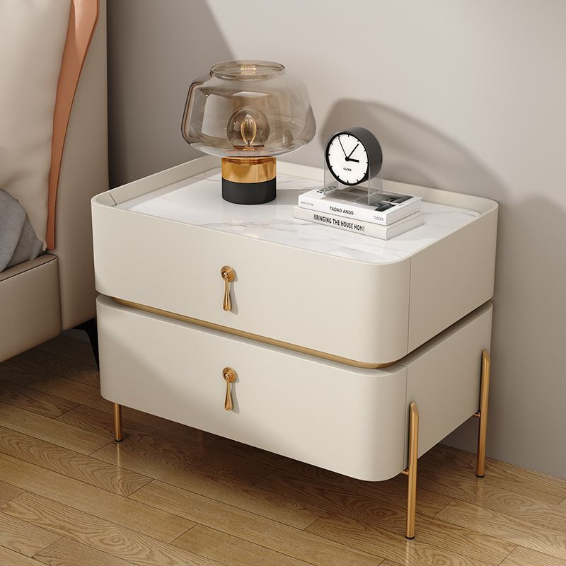 【Manager's Recommendation】Whole Set Advanced Light Luxury Bedside Cabinet Simple Modern Solid Wood and Stone Bedside Table