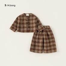 宥宝童装新品秋款复古格纹衣服儿童裤套装秋装外套女孩子两件套