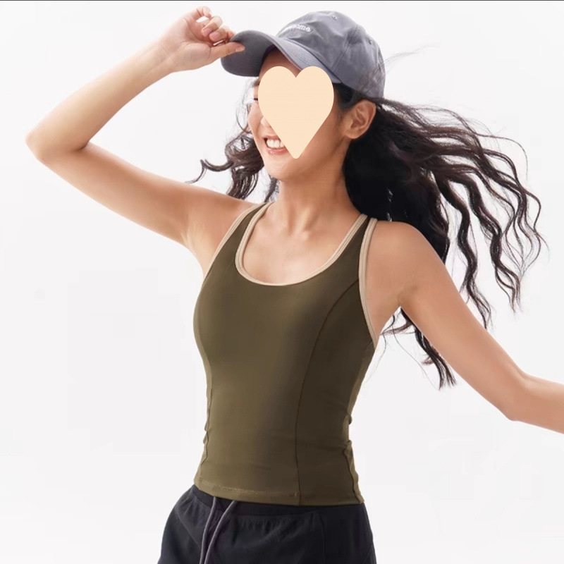 Medium Sports Fitness Vest I-Shaped Sleeveless American Quick-Drying Outer Yoga Top with Chest Pad Women's One-Cup Summer Medium Sports Fitness Vest I-Shaped Sleeveless American Quick-Drying Outer Yoga Top with Chest Pad Women's One-Cup Summer