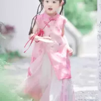 2 способа носить Cheongsam для девочек, новинка лета 2025 года в китайском стиле, повседневная одежда, улучшенная детская Hanfu, освежающая