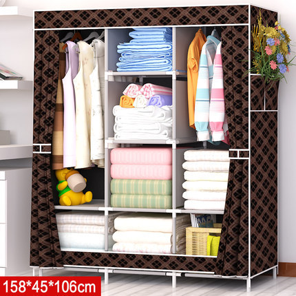 Armario simple tela plegable de tela armario de almacenamiento económico casa de alquiler de armario de acero percha
