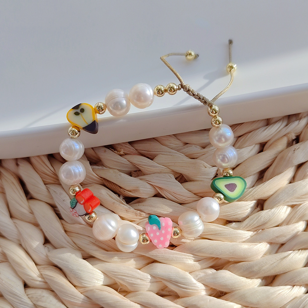 Fashion Fruit Pearl soft clay Copper Knitting Plating Bracelets 1 Piece