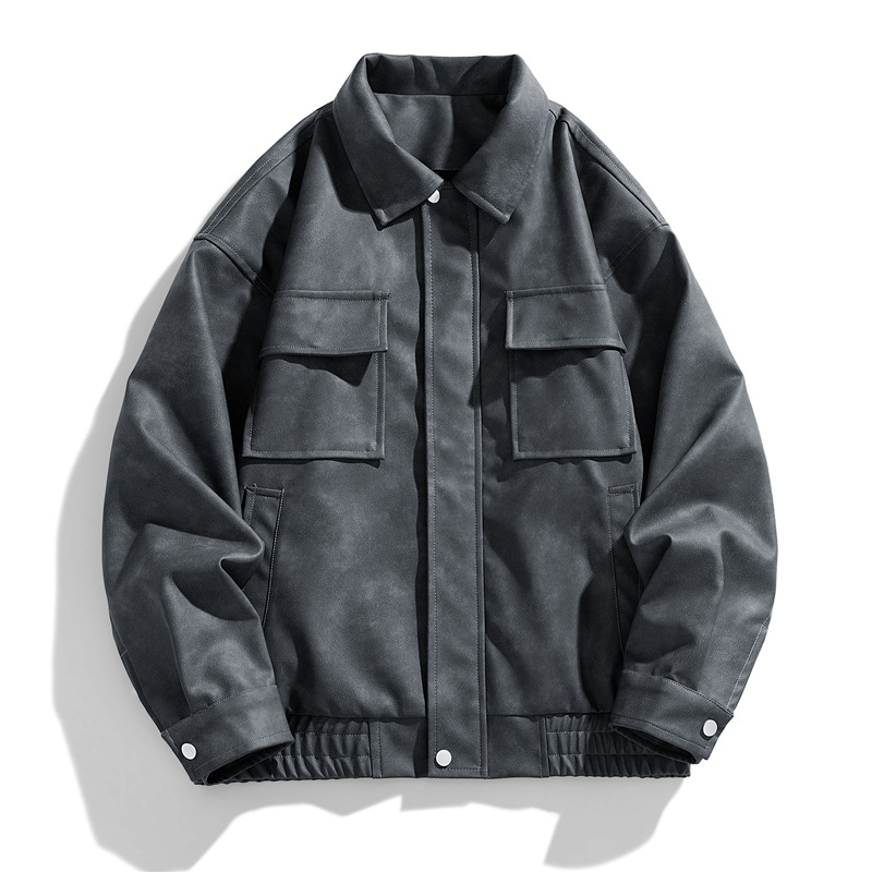 Chaqueta de cuero de la locomotora Zhengyu retro convencional Pu hombre y mujer estilo universal primavera y otoño moda chaqueta de cuero suelta chaqueta de trabajo