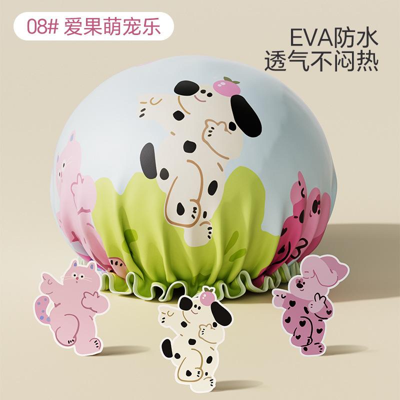 浴帽双层卡通防水洗澡帽新款家用防油烟成人加厚PEVA防水沐浴帽子|undefined