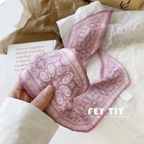 Korean Retro Cashew Flower Silk Scarf, Elegant Small Collar Scarf, Versatile Headband, Hair Tying, Long Belt, Ornament Ribbon, Gift Box