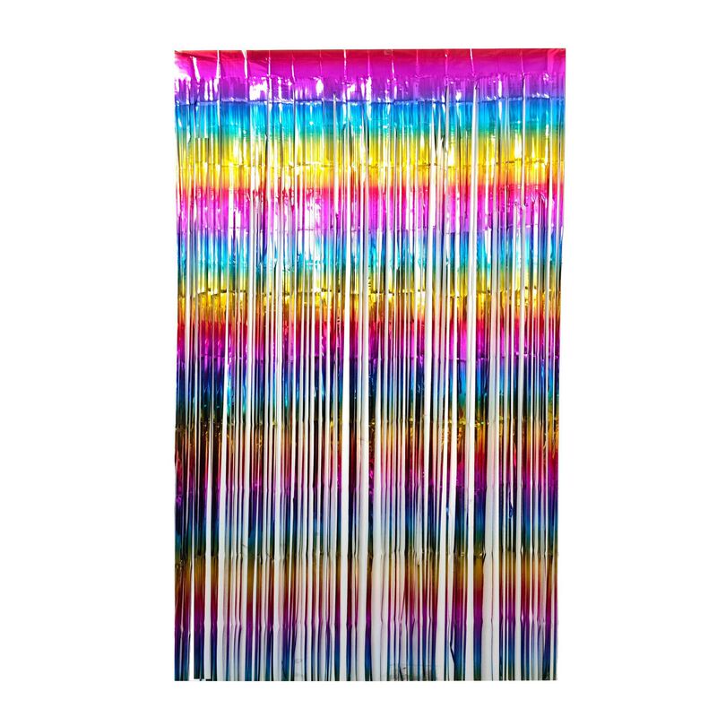 2m Curtain Horizontal Gradient Rainbow Color Rain Silk Curtain Birthday Party Festival Arrangement Background Wall Decoration Curtain Wedding
