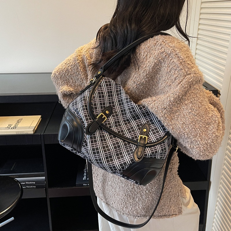 格子手提包包女2025新款潮流时尚复古腋下包高级感百搭斜挎单肩包|undefined