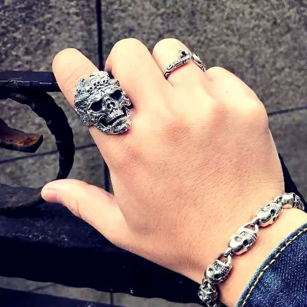 Cross-Border Wish Hot Selling Jewelry Skull Ring Men's Rock Gothic Punk Jewelry Ring Men's Gift