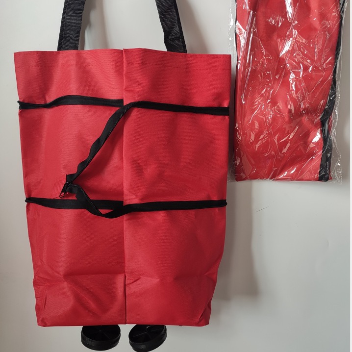 Venta al por mayor bolsa de compras plegable de poliéster carrito de compras portátil supermercado remolcador bolsa rueda bolsa supermercado bolsa