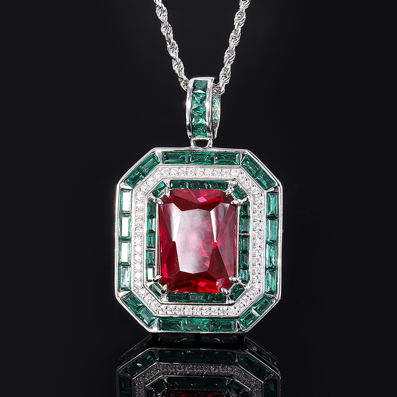 Zhuang Sheng joyería nueva S925 todo el cuerpo plata TikTok Venta caliente simulación rojo corindón cuadrado marca de joyería de lujo