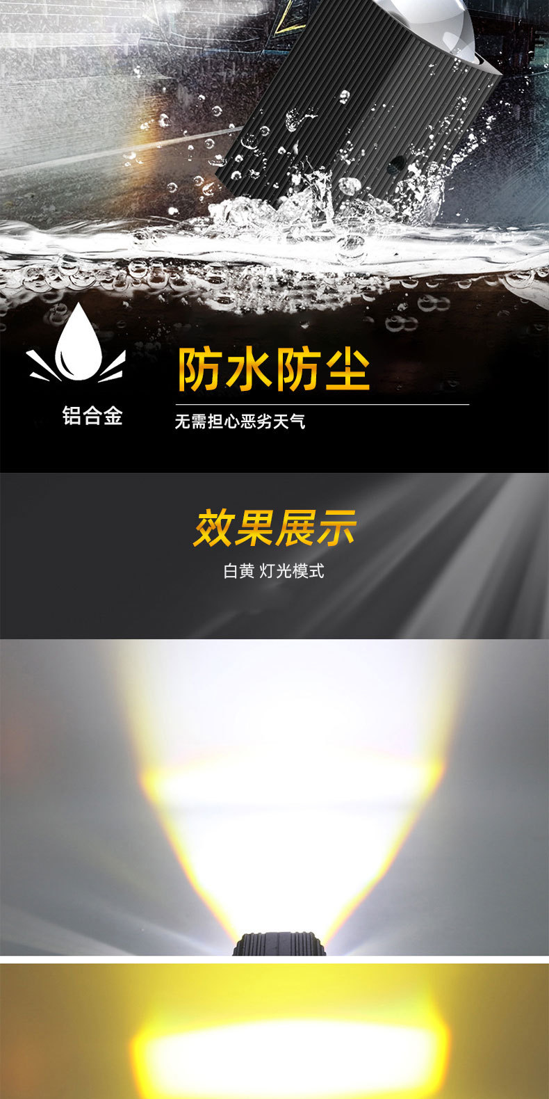High brightness car LED front fog lamp grid spotlight white yellow two-color motorcycle daytime running light warning light