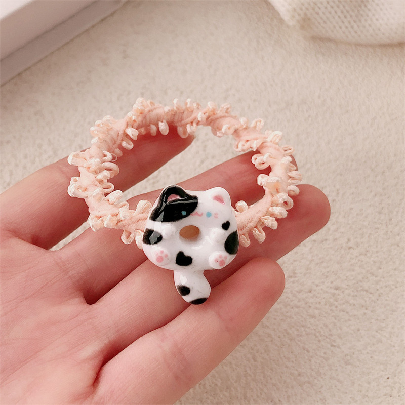 Dibujos animados lindo color lazo para el cabello pequeño gato cuerda para la cabeza dulce niña viento ins todo fósforo banda de goma cuerda para el cabello accesorios para el cabello