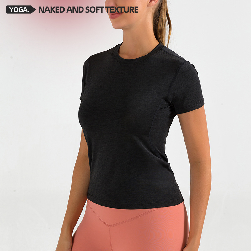 Primavera y verano ropa de entrenamiento delgada de las mujeres transpirable suelta yoga de manga corta superior corriendo Adelgazamiento de secado rápido sensación fresca Camiseta deportiva
