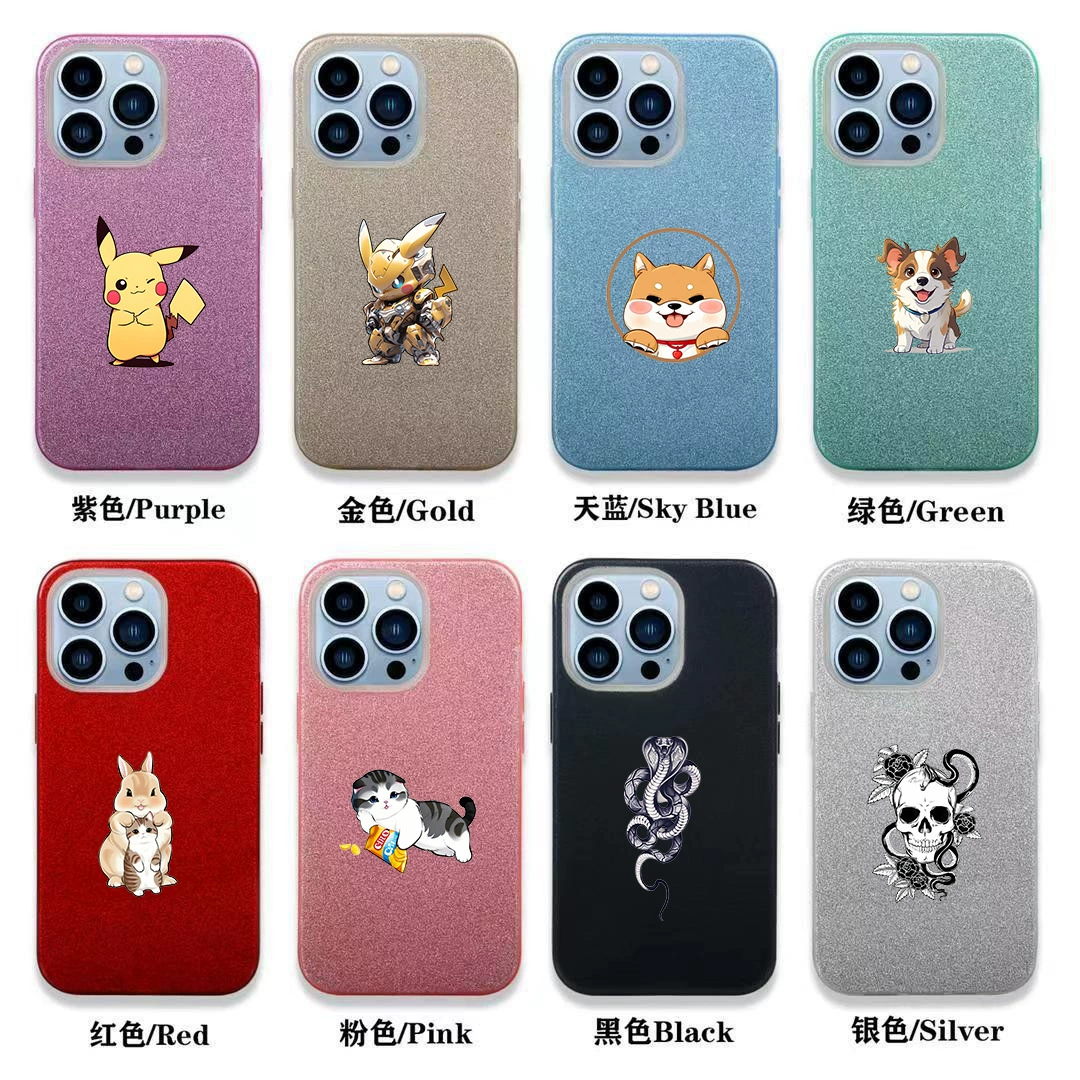 Phone case (Apple) compatible iPhone 6→16E, gradient glitter, glitter paper+TPU+PC