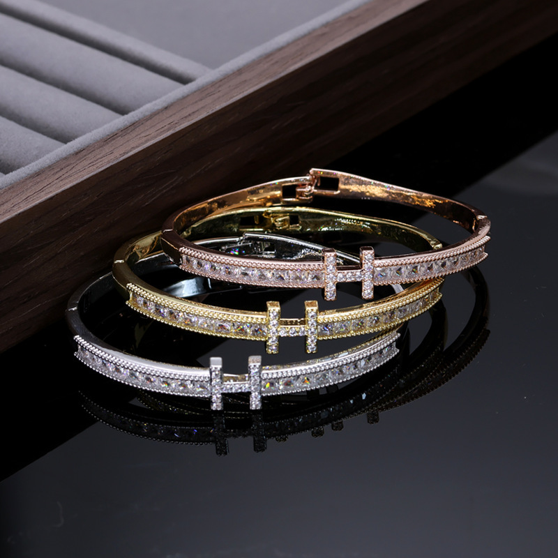 Cross-border Hot Sale Letter H-bayonet Design Bracelet Zircon Light Luxury All-match High-end Diamond-studded Exquisite Fashion Single Product