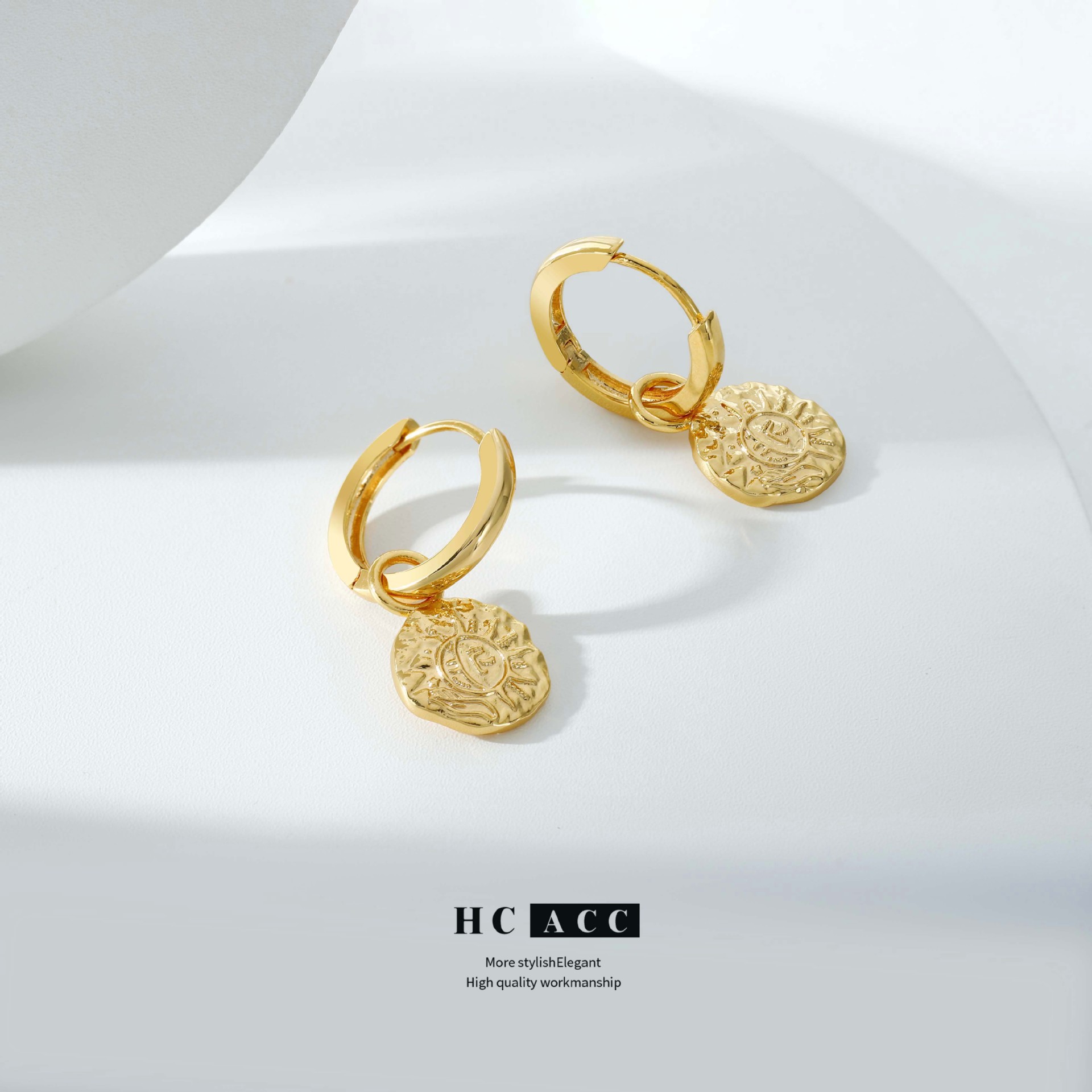 sun-pendant-earrings-irregular-middle-ancient-texture-distinctive-female-ear-buckle-niche-necklace-women-jewelry