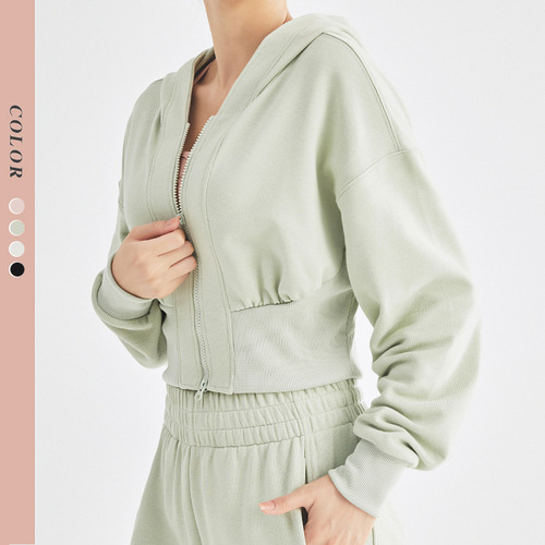 Maichang hooded yoga clothing top running sports short yoga clothing women's long-sleeved slim fitness clothing jacket women