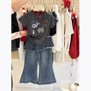 女童夏装套装2026新款女宝宝夏天短袖牛仔裤中小童时髦洋气两件套