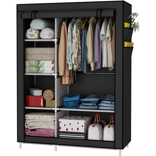 Non-woven dust-proof storage wardrobe hanger steel frame dormitory combination foldable simple cloth wardrobe assembly