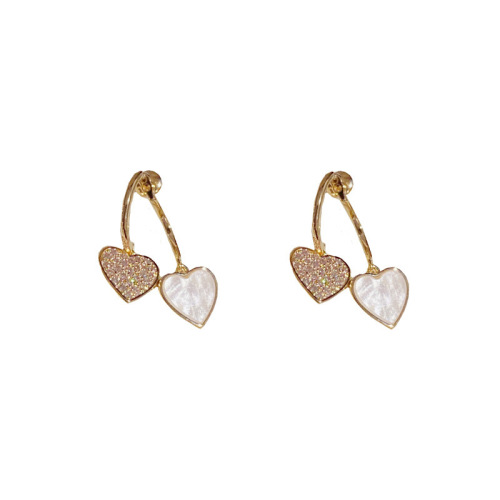 Japanese and Korean fashion light luxury exquisite micro-paved zircon peach heart front and back silver needle earrings high quality earrings wholesale