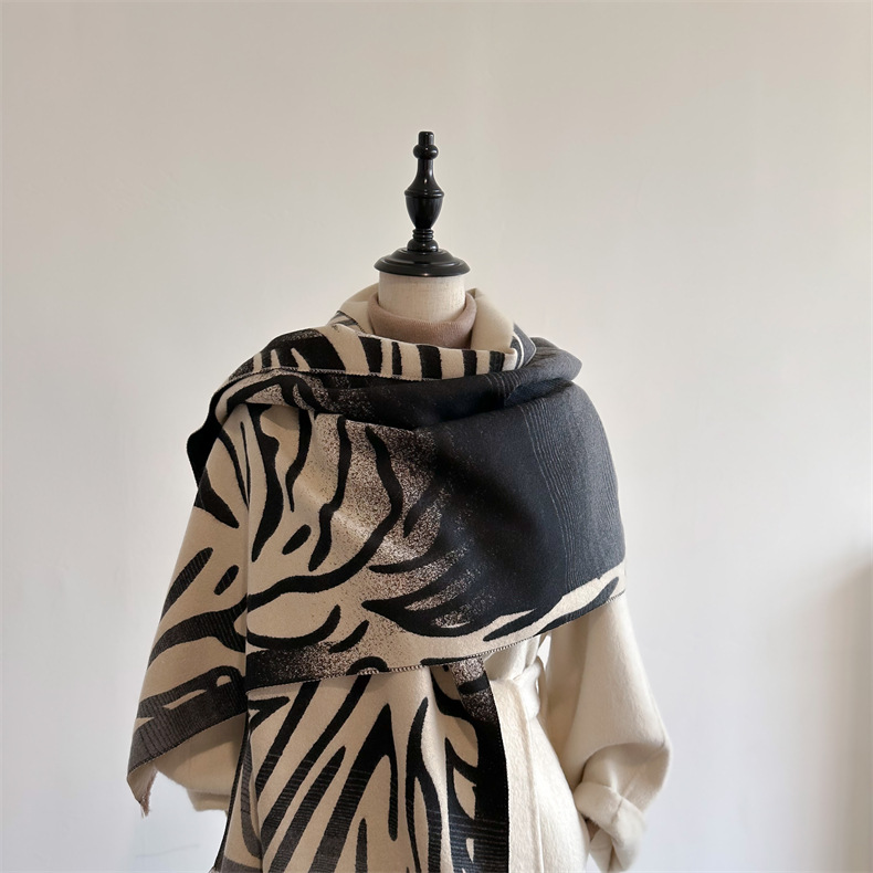 Autumn and Winter I mitation Cashmere Graffiti Wool Scarf Zebra Pattern Long Dual-purpose Air Conditioning Shawl Warm_voghion.com