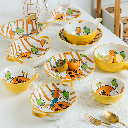 【大吉大利鸭】日式碗筷餐具碗碟家用碗盘套碗陶瓷碗网红组合