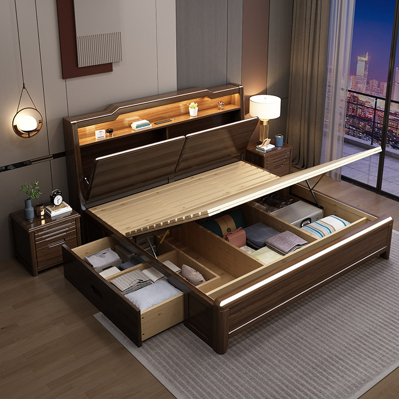 Golden Swood Swood Solid Tree Tool 1.8m Master 中国 双人 现 现 简约 1.5m high box storage Light luxury wedding bed