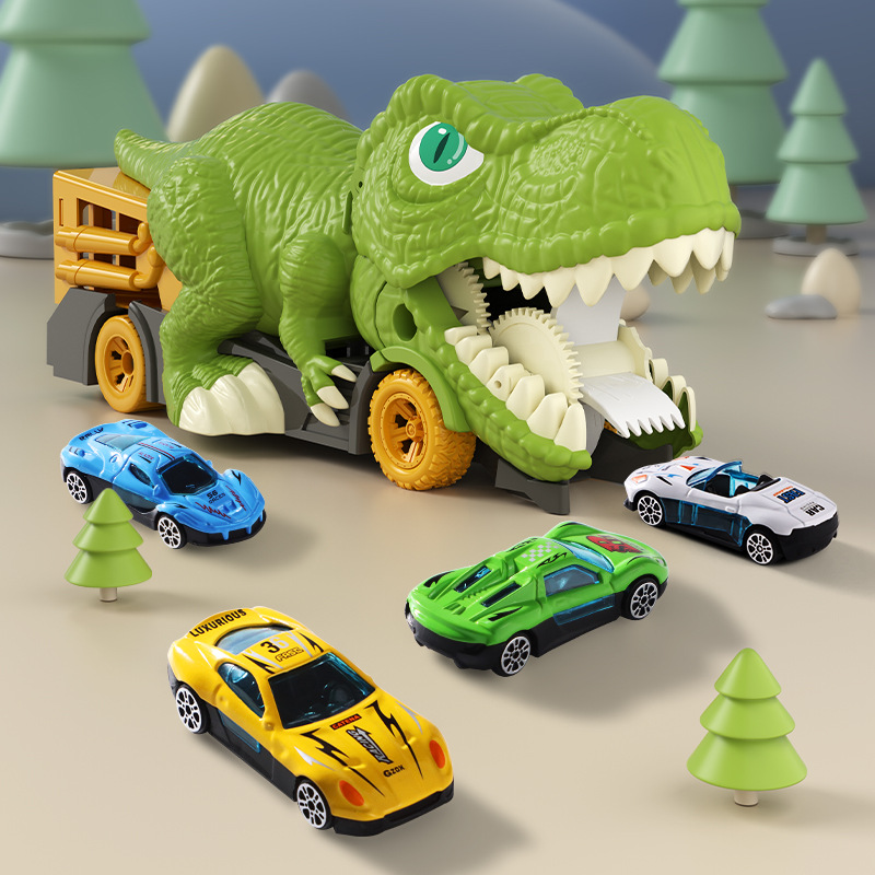 Coche de juguete de dinosaurio grande para niños, coche de aleación con retroceso, coche con almacenamiento de mapas, coche de juguete de dinosaurio para niños