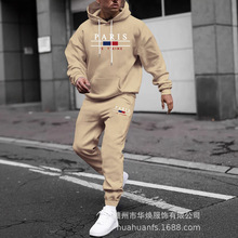 跨境男士印花连帽卫衣卫裤套装秋冬季运动风衣外套连帽衫二件套装