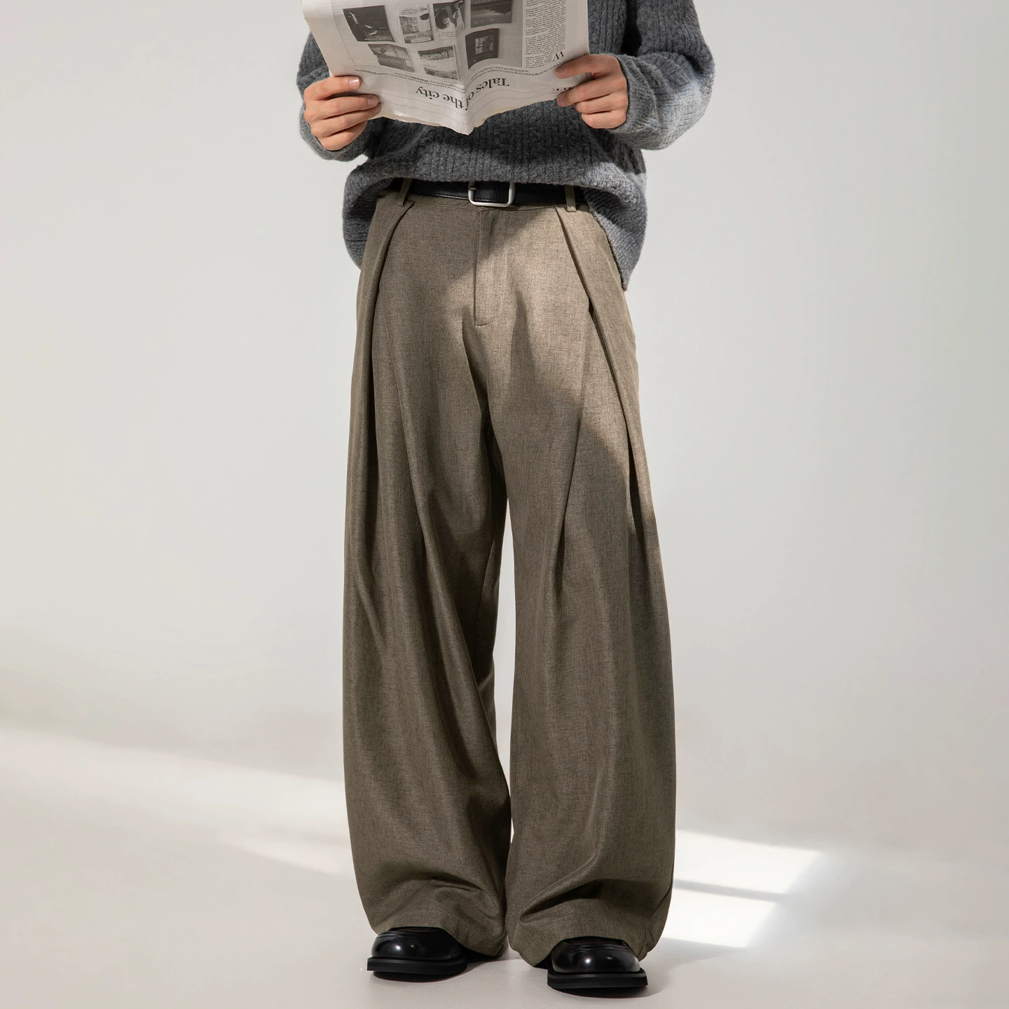 Мужские повседневные брюки с плиссировкой и текстурой, осенний стиль, свободные прямые брюки с эффектом драпировки, модные длинные брюки в стиле ретро.