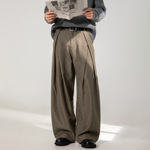 打褶设计质感休闲裤男秋季款垂感宽松直筒西裤潮牌复古廓形长裤子