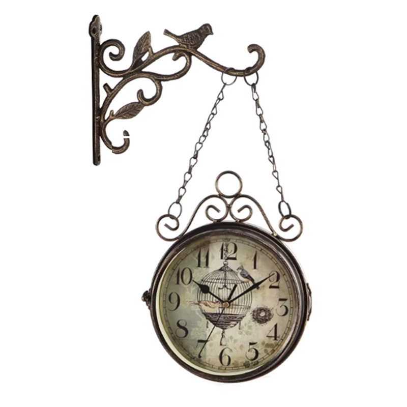 Cross-border Classical European Style Creative Fashion Double-Sided Wall Clock Wholesale for Cafes and Bars Decoration Double-Sided Wall Clock