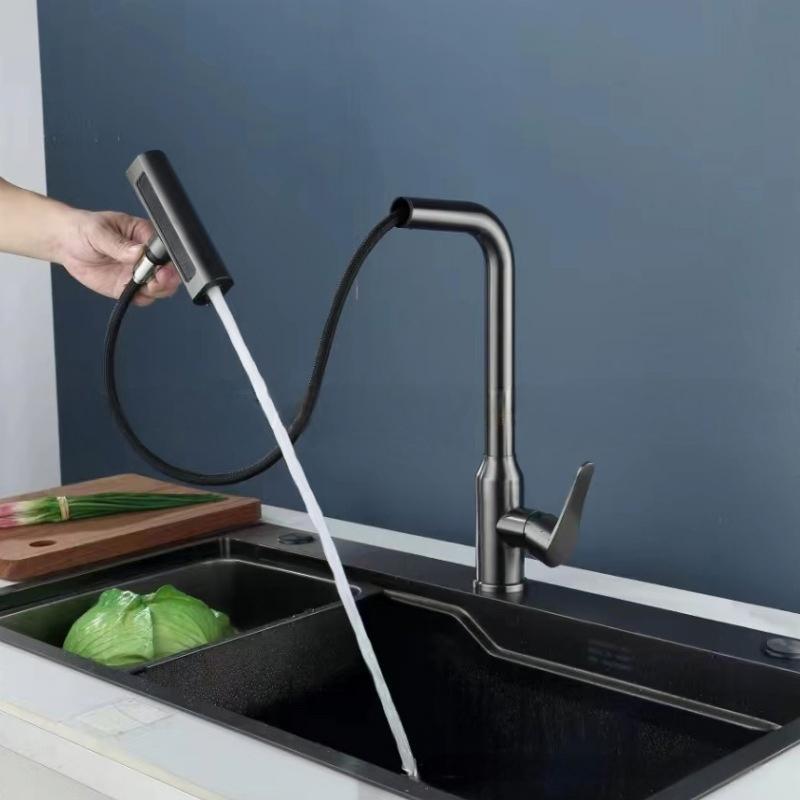 acero inoxidable cascada de lluvia volante cuatro velocidades caliente y frío tipo de cocina de extracción universal grifo telescópico giratorio fregadero lavabo de verduras image 5