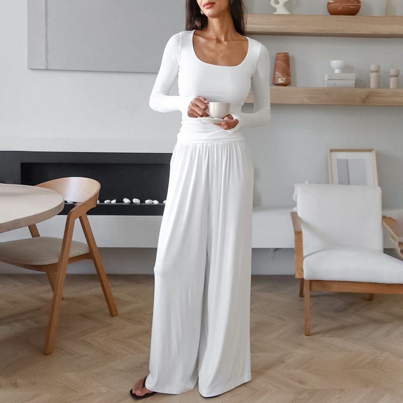 New autumn and winter European and American style round-neck knitted skin-friendly long-sleeve long-pants two-piece set, soft and comfortable pajamas and home wear wholesale New autumn and winter European and American style round-neck knitted skin-friendly long-sleeve long-pants two-piece set, soft and comfortable pajamas and home wear wholesale