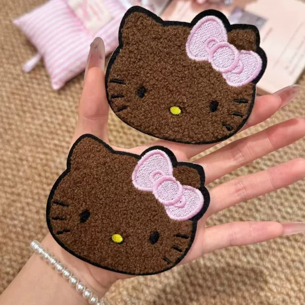 Vintage Black Leather Kitty Hair Clip with Magic Tape for Girls, Cute Japanese-Style Seamless Hair Accessory for the Back of the Head