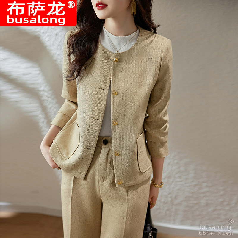 新款布萨龙女长袖职业西服长裤正式套装面试销售工作服986