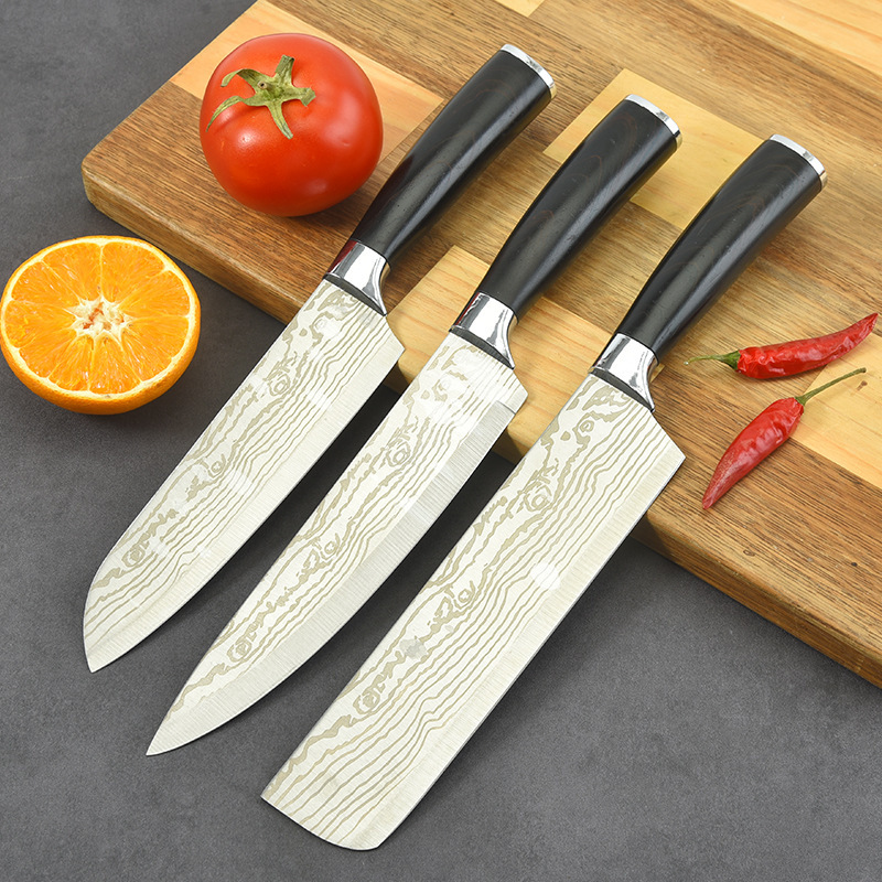 Yangjiang fábrica Damasco láser patrón de pintura de acero inoxidable cuchillo conjunto cuchillo de cocina cuchillo de pan cuchillo de fruta cuchillo traje