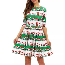 亚马逊跨境夏季女裙圆领短圣诞主题数码印花宽松A字裙