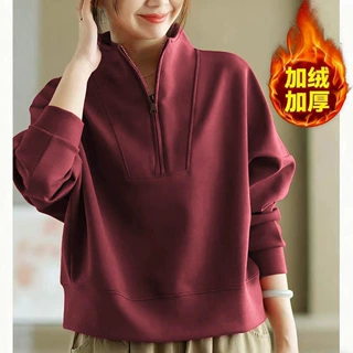 纯纯华纯复合真超立领拉链卫衣女士长袖套头休闲上衣宽松大码女装