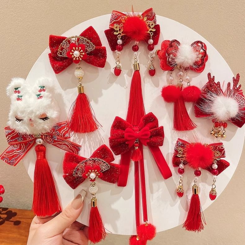 Horquillas Chinas Tradicionales para Niños, Materiales Mixtos, Decorativo, Con Borlas, para Hanfu y Año Nuevo